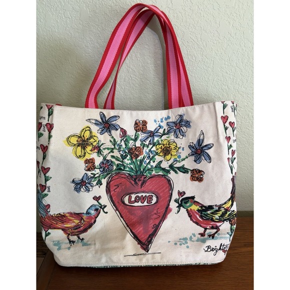 Brighton Handbags - Brighton Love Tweet Canvas Large Tote Bag Birds Heart Butterflies Pink Shoulder